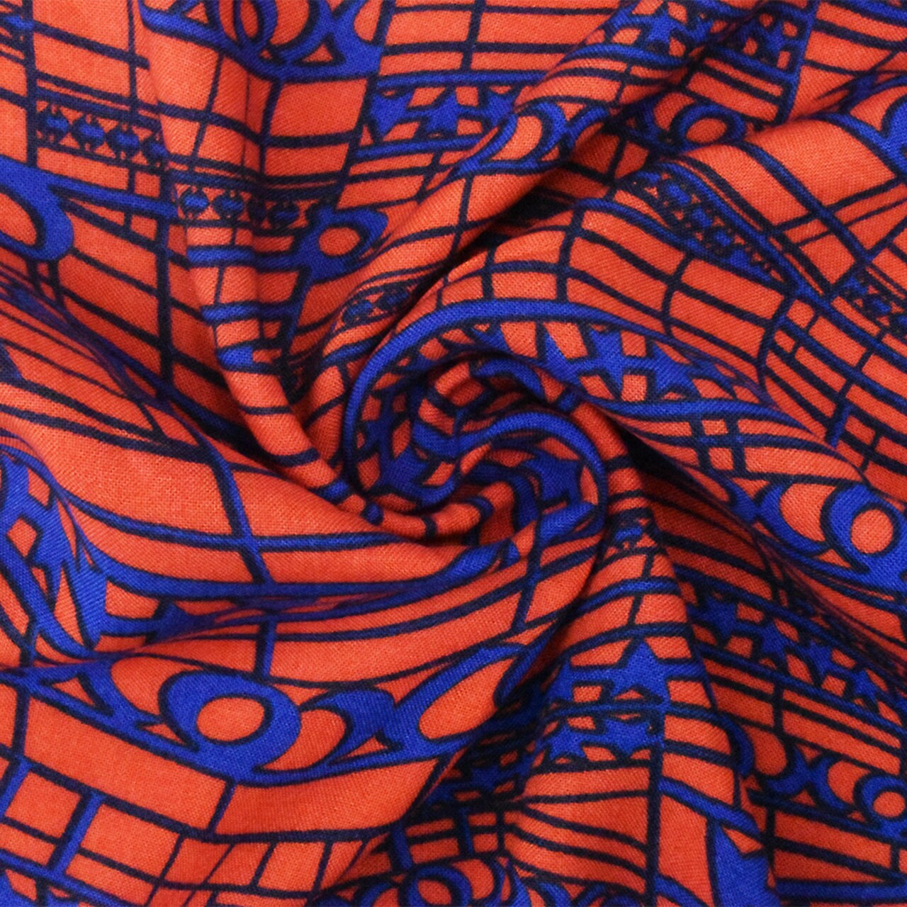 Orange-Blue Modern Abstract Printed Rayon Challis Woven Fabric By the Yard
